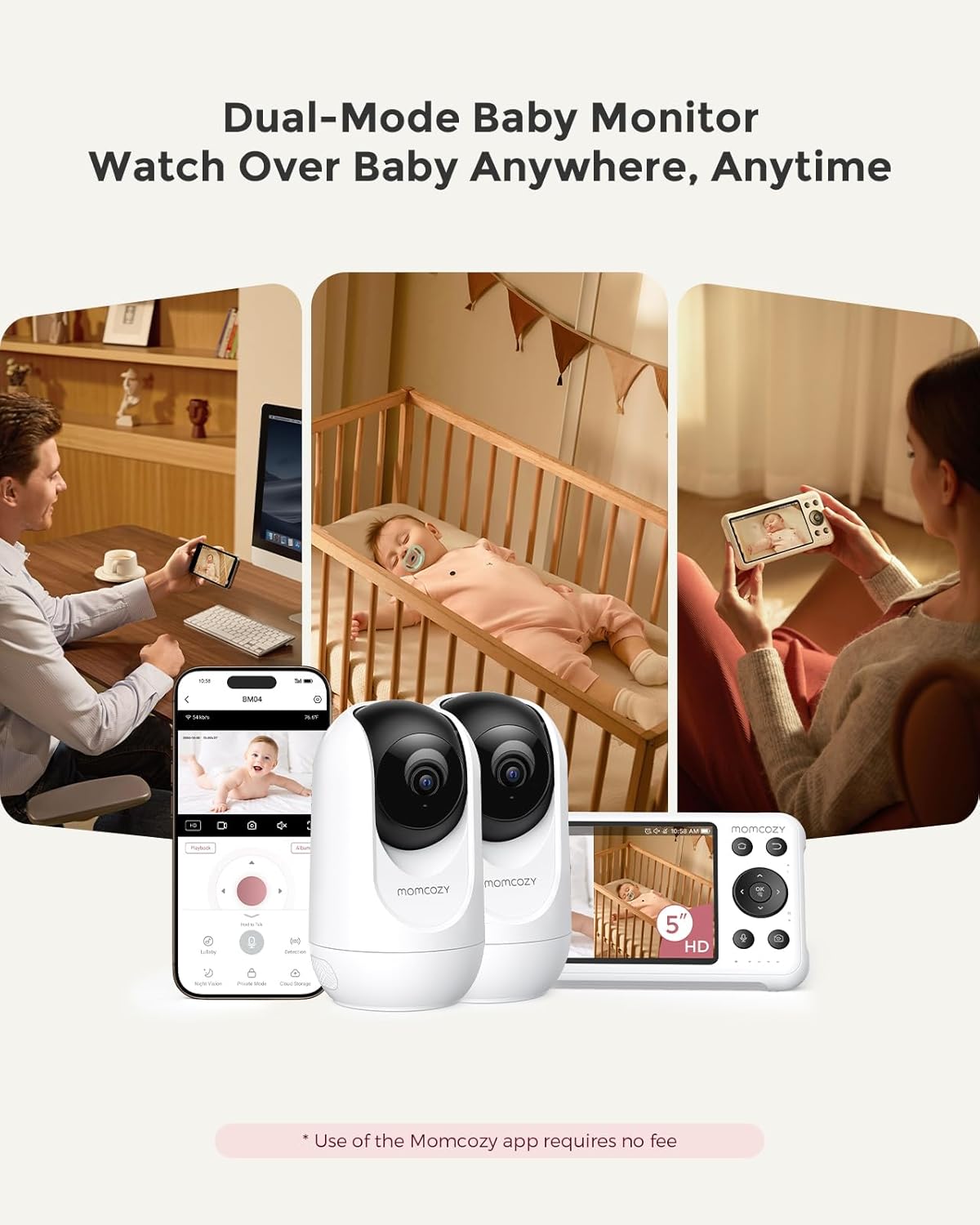 Momcozy BM04 Smart WiFi Baby Monitor with 2 Cameras, 5’’ 1080P Split Screen Video Baby Monitor with