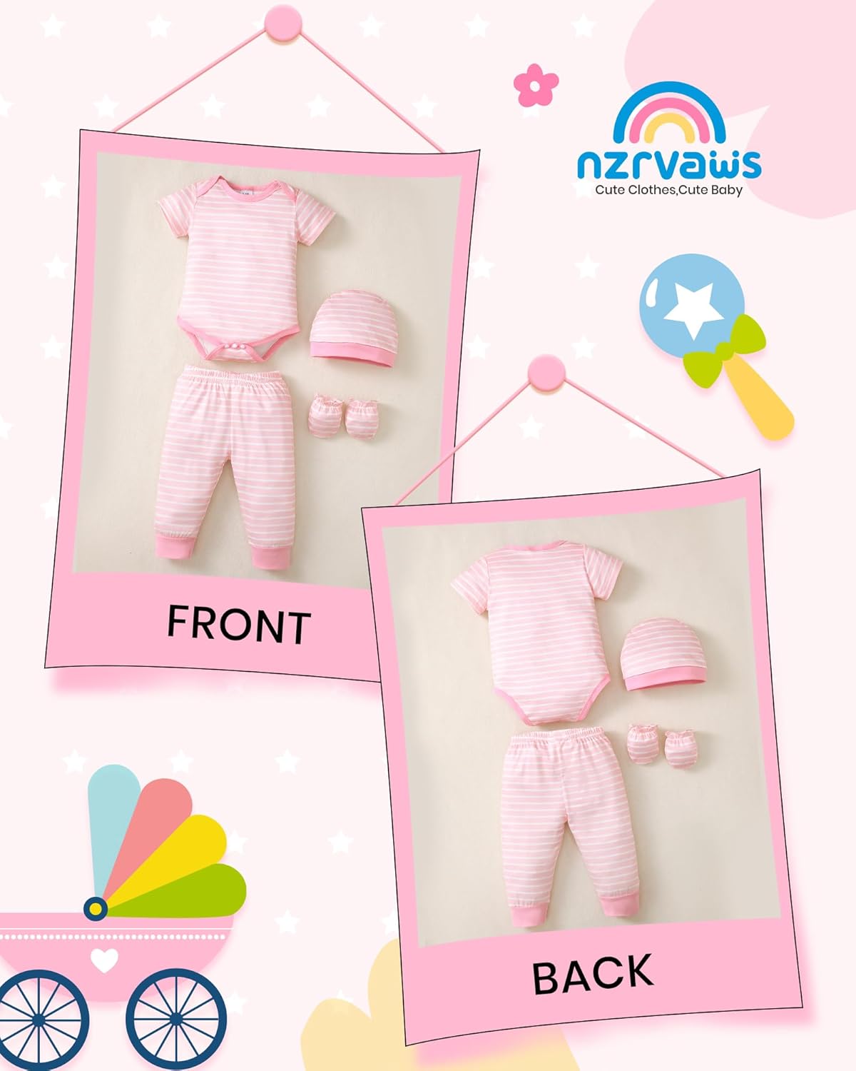 NZRVAWS Newborn Baby Boy Girl Clothes Unisex Infant Romper Pants Set Hat 4-Pack Outfits 0-12 Months