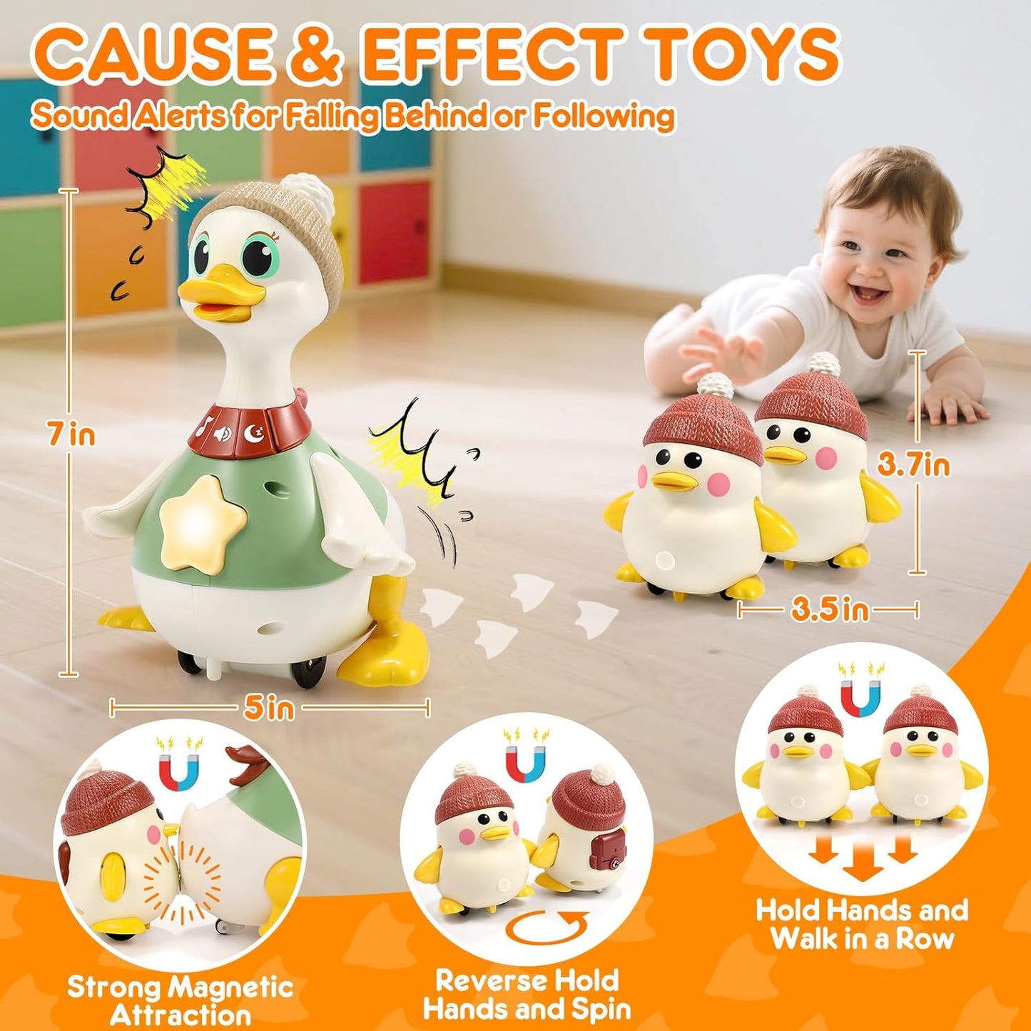 LUDILO Infant Baby Toys 6-12 Months: Musical Crawling Duck Toy Must Have 5 6 7 8 9 10 12 18 Month
