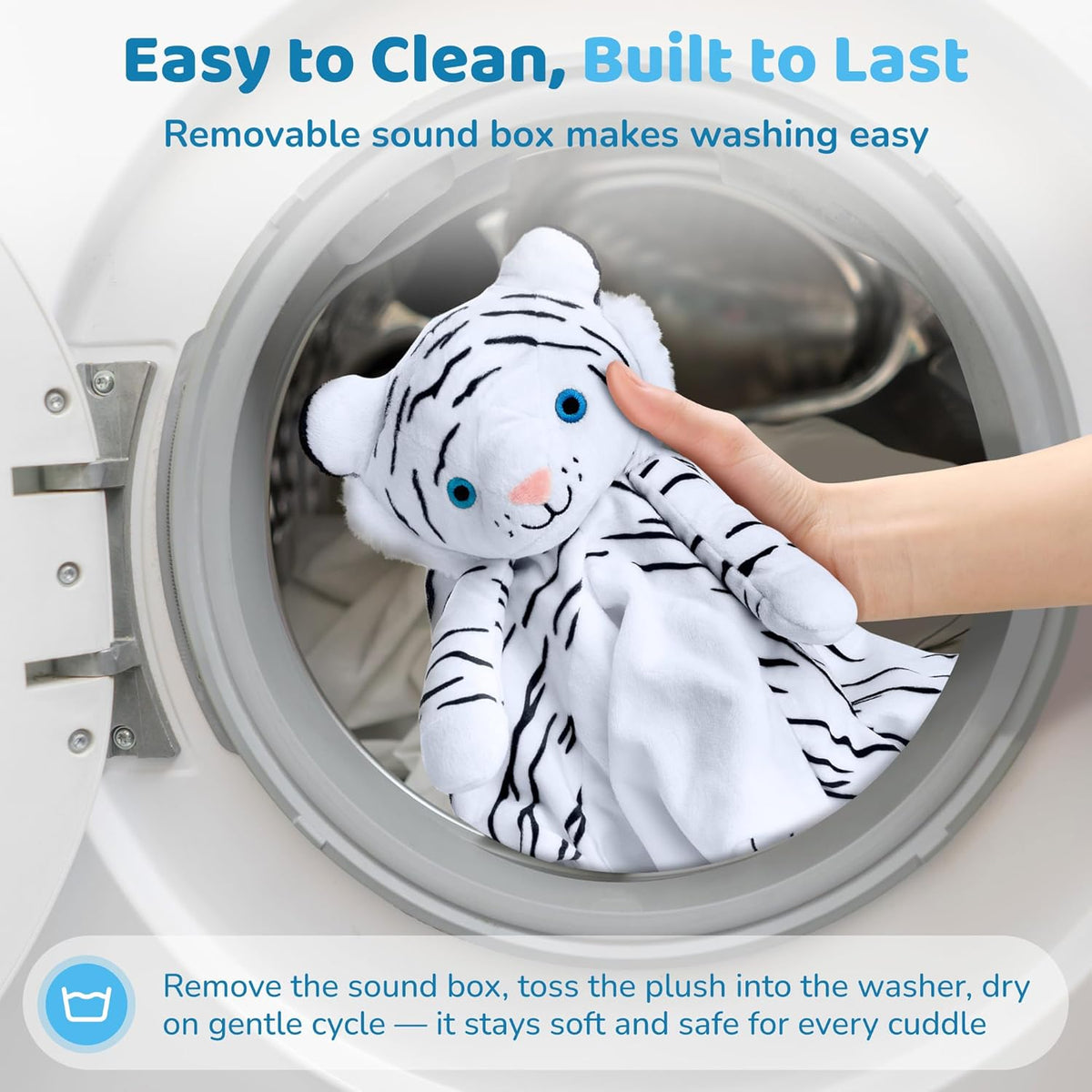 Love By Emi Baby Music Lovey White Tiger, Baby Sleep Soother for Crib & Cuddle Bedtime, White Noise