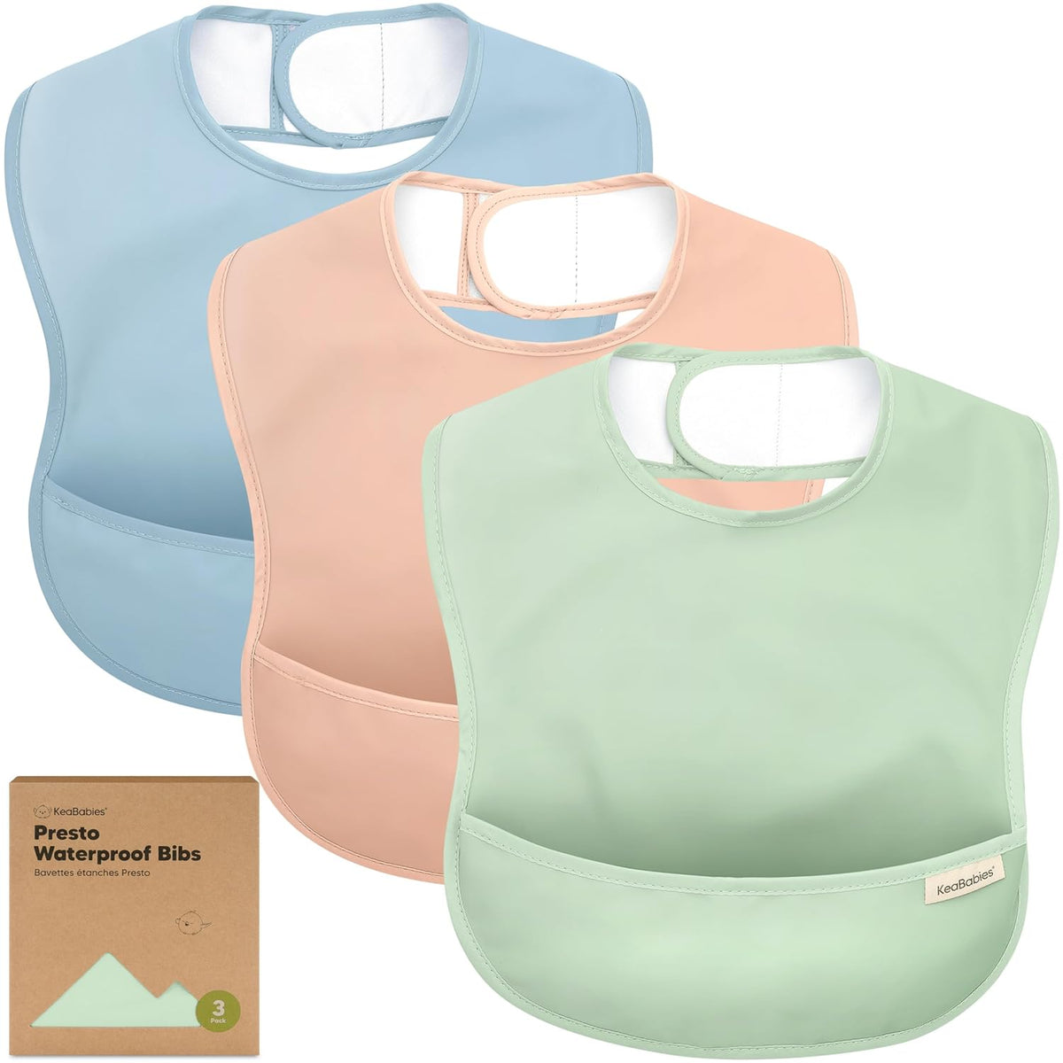 3-Pack Waterproof Baby Bibs for Eating - Lightweight Toddler Feeding Bibs with Large Food Catcher