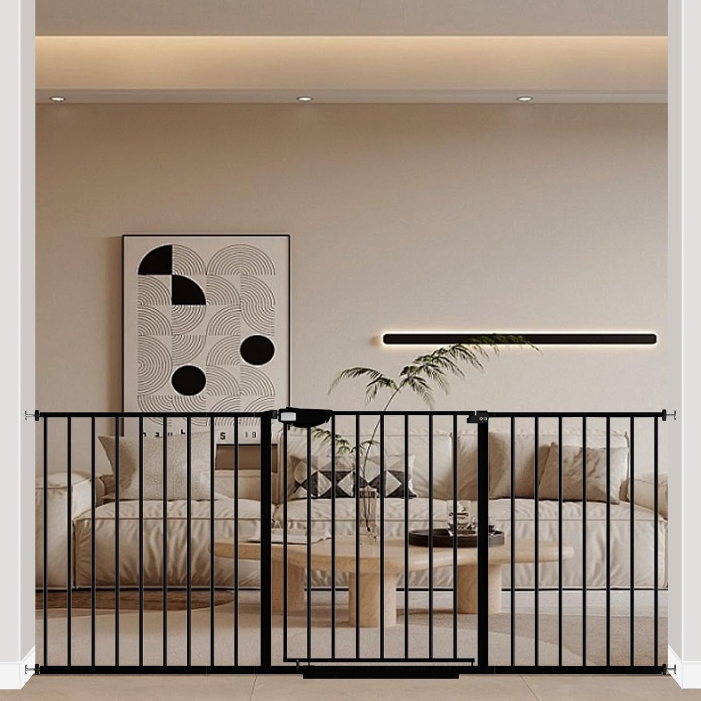 WAOWAO Triple Lock 68.11-75.98" Baby Gate Extra Wide Pressure Mounted Walk Through Swing Auto Close