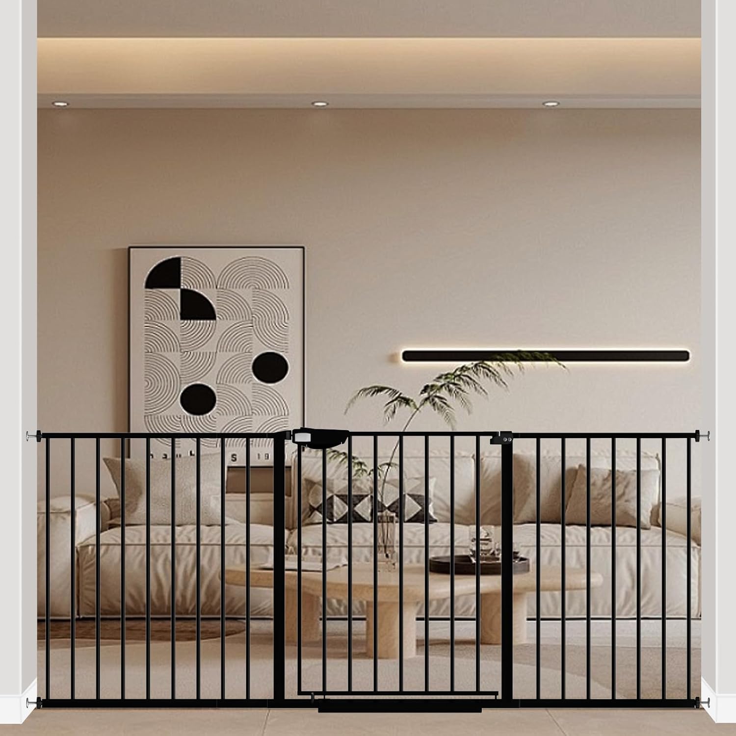 WAOWAO Triple Lock 68.11-75.98" Baby Gate Extra Wide Pressure Mounted Walk Through Swing Auto Close