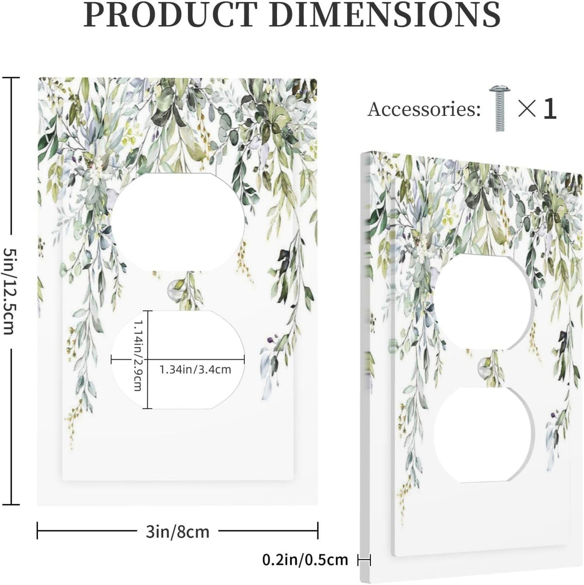 Outlet Covers Boho Farmhouse Flower Leaf Sage Green 1 Gang Duplex Wall Plate Decorative Switch