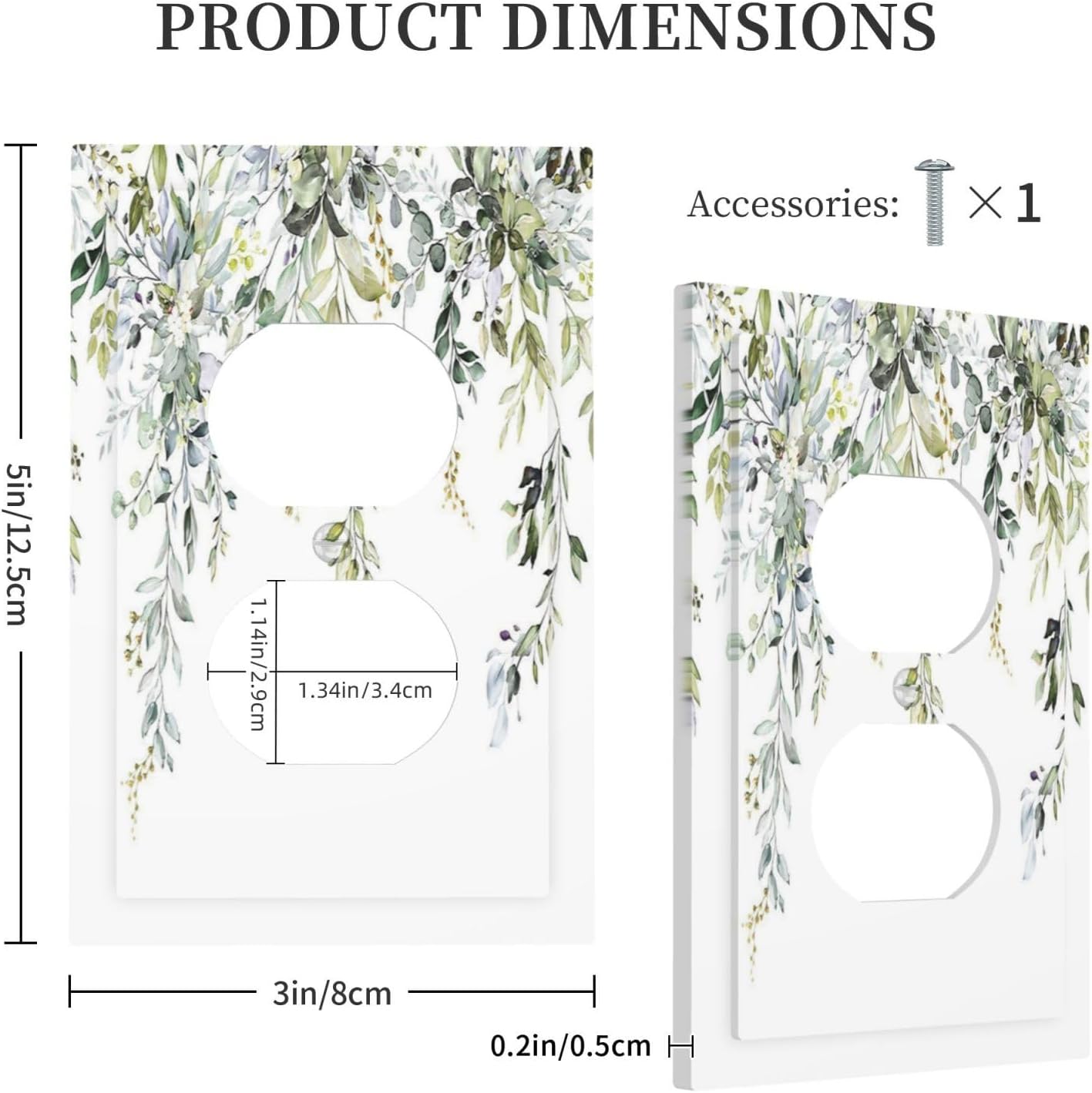 Outlet Covers Boho Farmhouse Flower Leaf Sage Green 1 Gang Duplex Wall Plate Decorative Switch