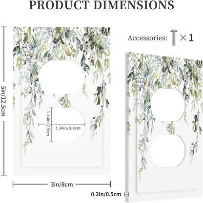 Outlet Covers Boho Farmhouse Flower Leaf Sage Green 1 Gang Duplex Wall Plate Decorative Switch