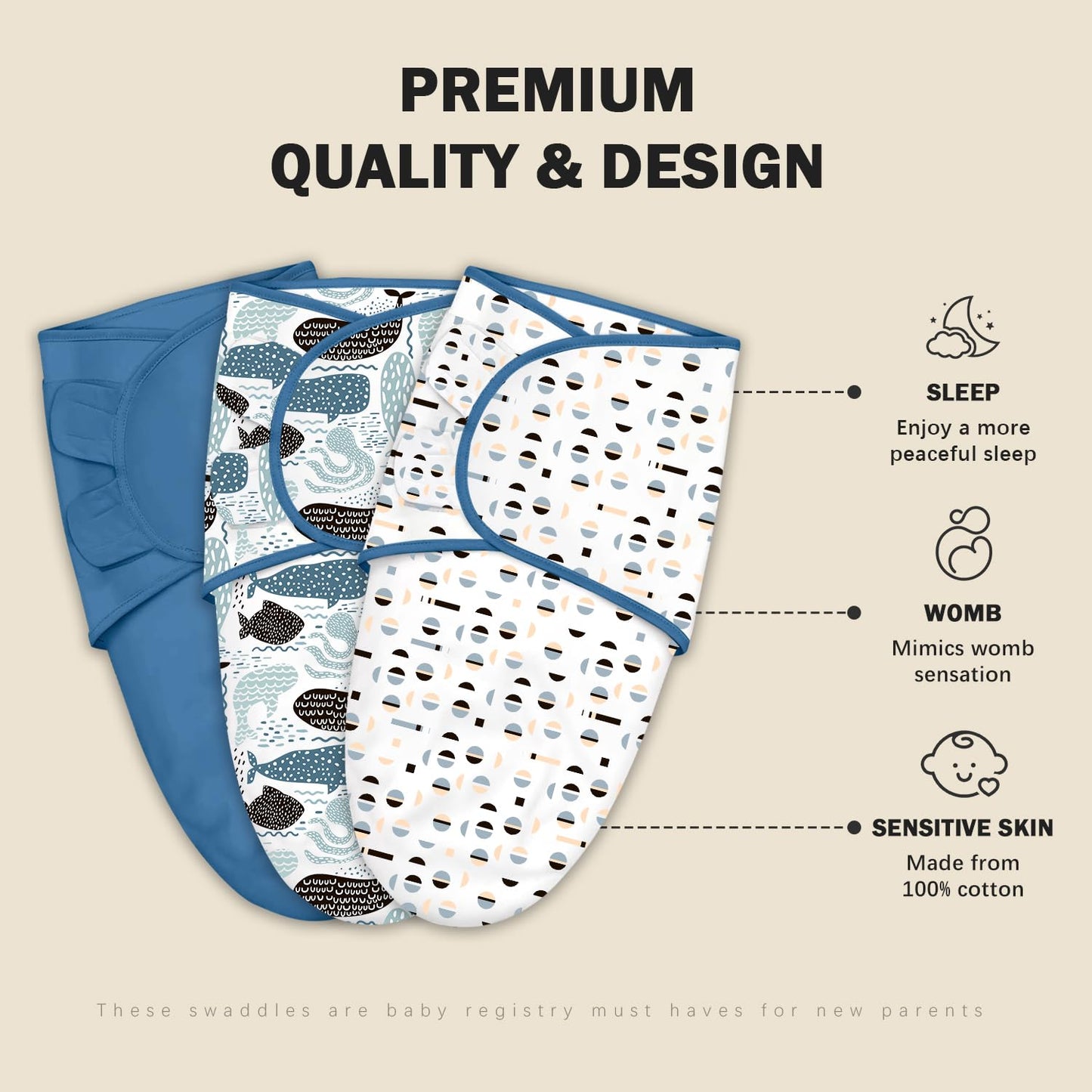 Cute Castle 3-Pack Baby Swaddle Sleep Sacks - Newborn Swaddle Sack - Ergonomic Baby Swaddles
