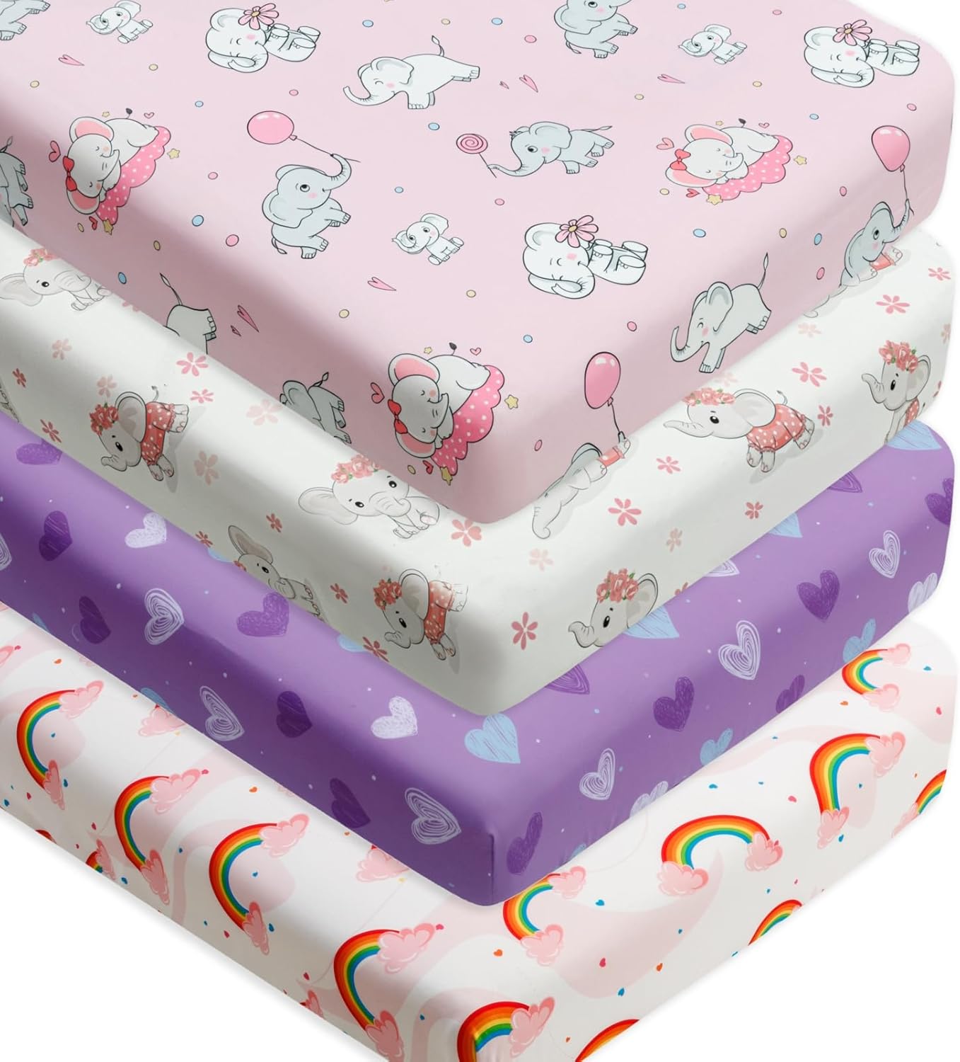 4 Pack Baby Girl Crib Sheets Set Soft Fitted Floral or Elephant Theme Baby Girl Mattress Covers