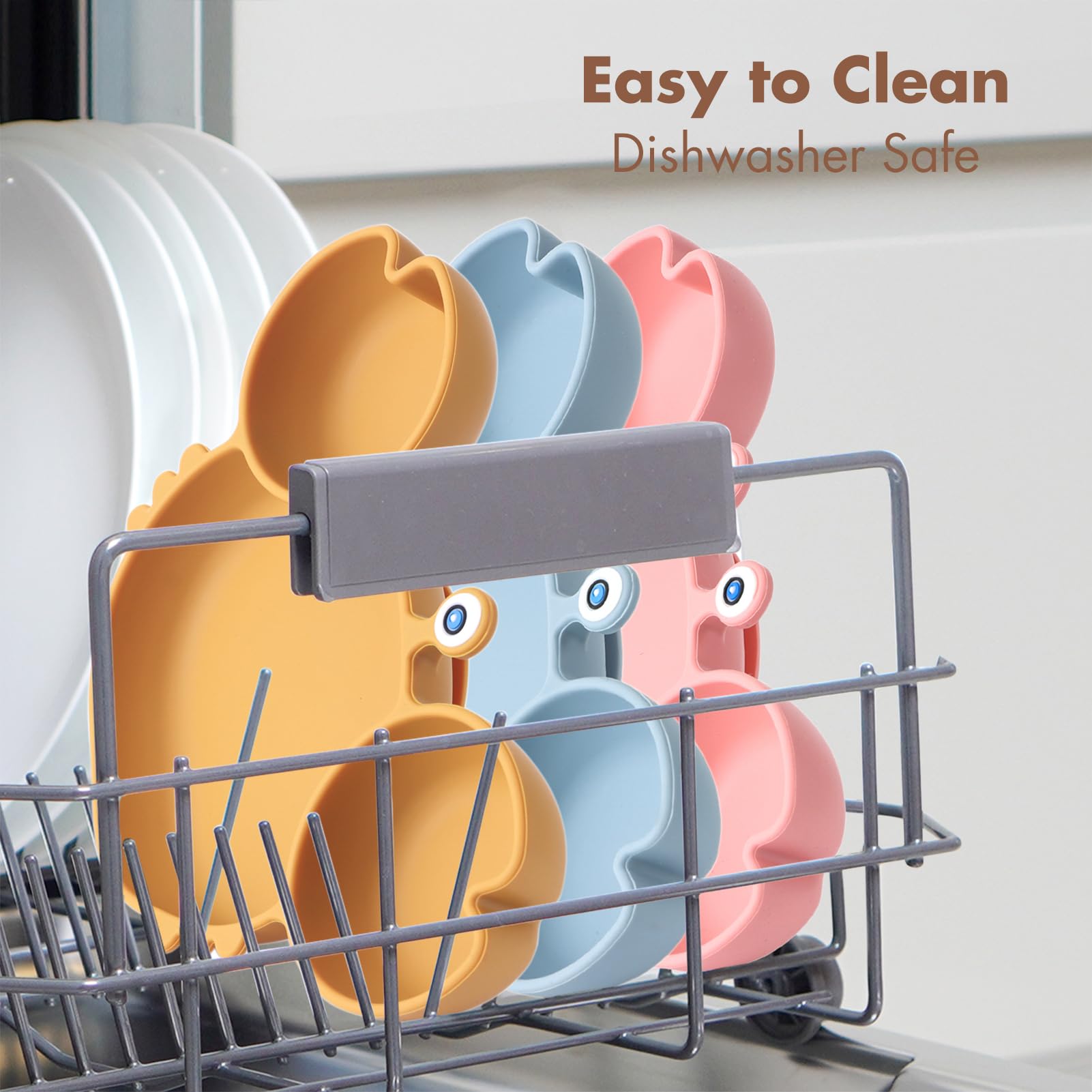 ROCCED Suction Plates for Baby, Silicone Plates with Suction Divided, Baby Spoon Fork Set for