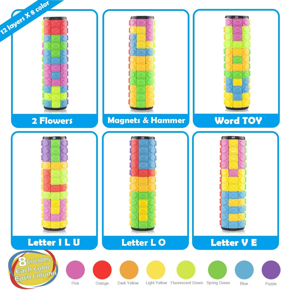 R.Y.TOYS Rotate and Slide Puzzle-Design Patent,Fidget Toys(Restore/Create) 8 Colors,12