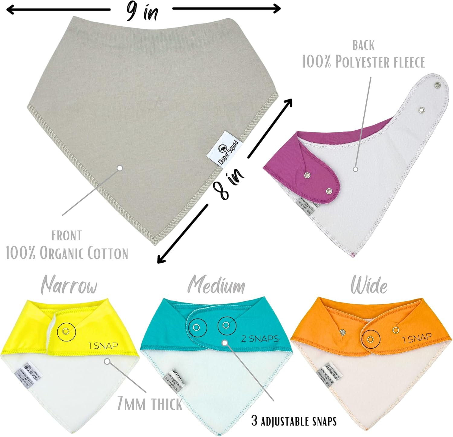 DiaperSquad's Baby Bibs for Drooling and Teething, Bibs for Boys, Baby Girl - Solid Cotton Baby