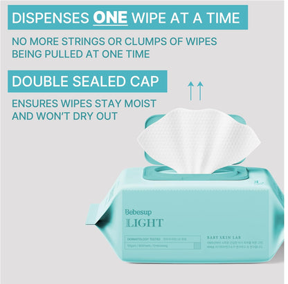 BEBESUP- Korea's #1 Light Baby Wipes - Safe even for Atopic Skin Hypoallergenic Water-Based