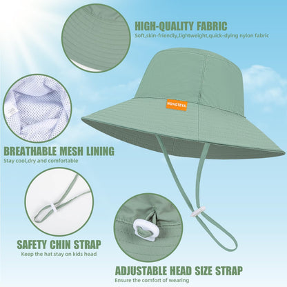 Baby Sun Hat Kids Summer UPF 50+ Toddler Bucket Hat Wide Brim Adjustable Beach Hats for Boys Girls