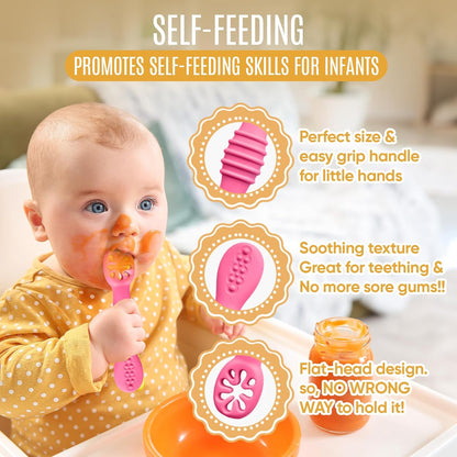 4pc Silicone Baby Spoons Self Feeding Baby Utensils 6-12 Months - 3 Baby Spoon - 1 Baby Fork