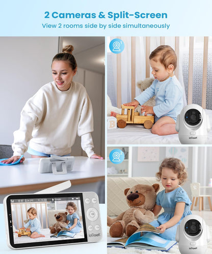 ieGeek 5.5’’ Split-Screen Baby Monitor,2.5K UHD Baby Monitor with 2 Cameras and Audio,Night