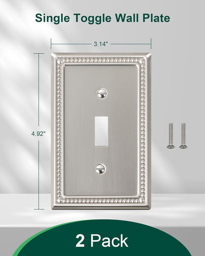2-Pack Single Toggle Light Switch Cover Plate, Pearls Decorative Switch Plate Covers, Brushed