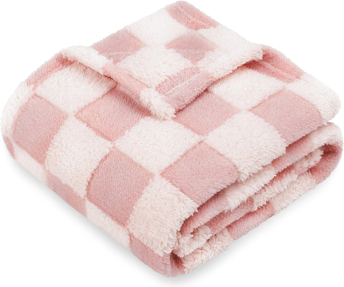 HOMRITAR Baby Blanket for Girls 3D Checkered Fleece Fluffy Fuzzy Checkerboard Grid Warmer Shaggy