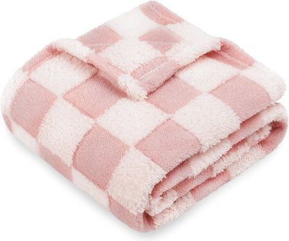 HOMRITAR Baby Blanket for Girls 3D Checkered Fleece Fluffy Fuzzy Checkerboard Grid Warmer Shaggy