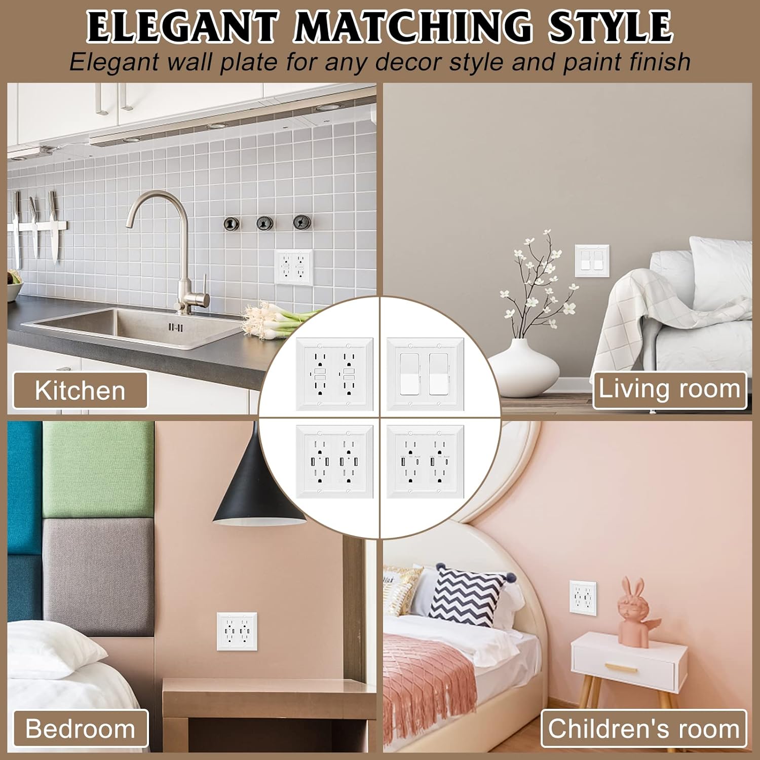 Modern Decorative Wall Plate Switch Plate Outlet Cover, Vintage Retro Wood Grain Design (Double
