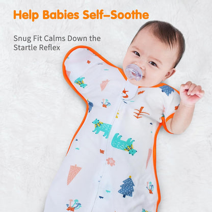 Transition Swaddle 0-3 Months, Newborn Sleep Sack Arms up Swaddle 2-Way Zipper 100% Cotton Arms