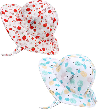 UPF 50+ Baby Bucket Hat - Wide Brim Sun Protection Beach Cap for Girls - Cute & Adjustable Toddler