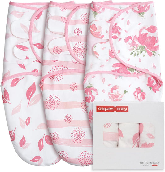 GLLQUEN BABY Girl Swaddles 0-3 Months - 3 Pack Baby Swaddles Sack for Newborn, Infant Sleep Sack