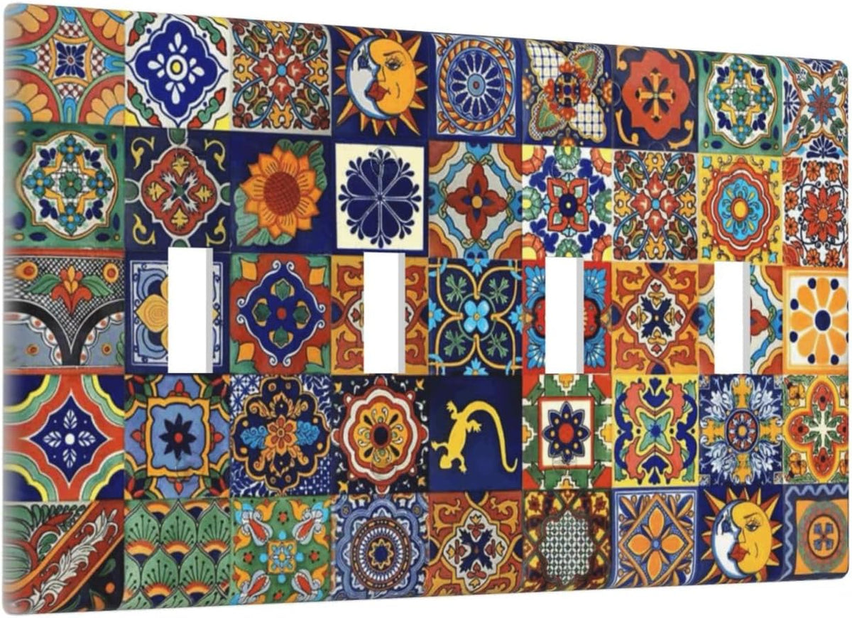 Talavera Mexican Tiles Traditional Color Decoration Print Light Switch Covers Quad Toggle