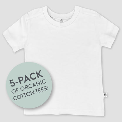 HonestBaby 5-Pack Short Sleeve T-Shirts 100% Organic Cotton Baby, Toddler, Little Kid, Boy, Girl