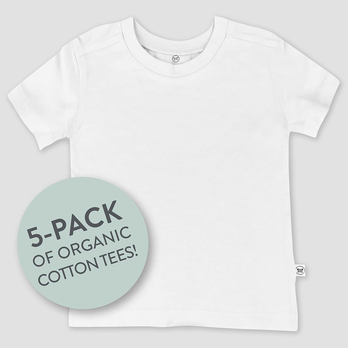HonestBaby 5-Pack Short Sleeve T-Shirts 100% Organic Cotton Baby, Toddler, Little Kid, Boy, Girl