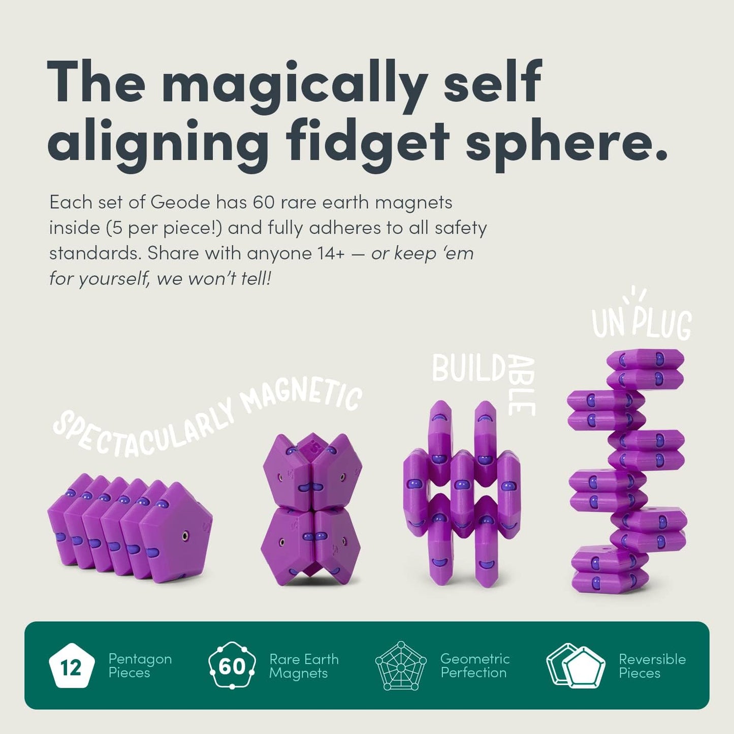 Speks Geode Matte Pentagons Magnetic Fidget Toy for Adults | Quiet Sensory Toy for Stress Relief &