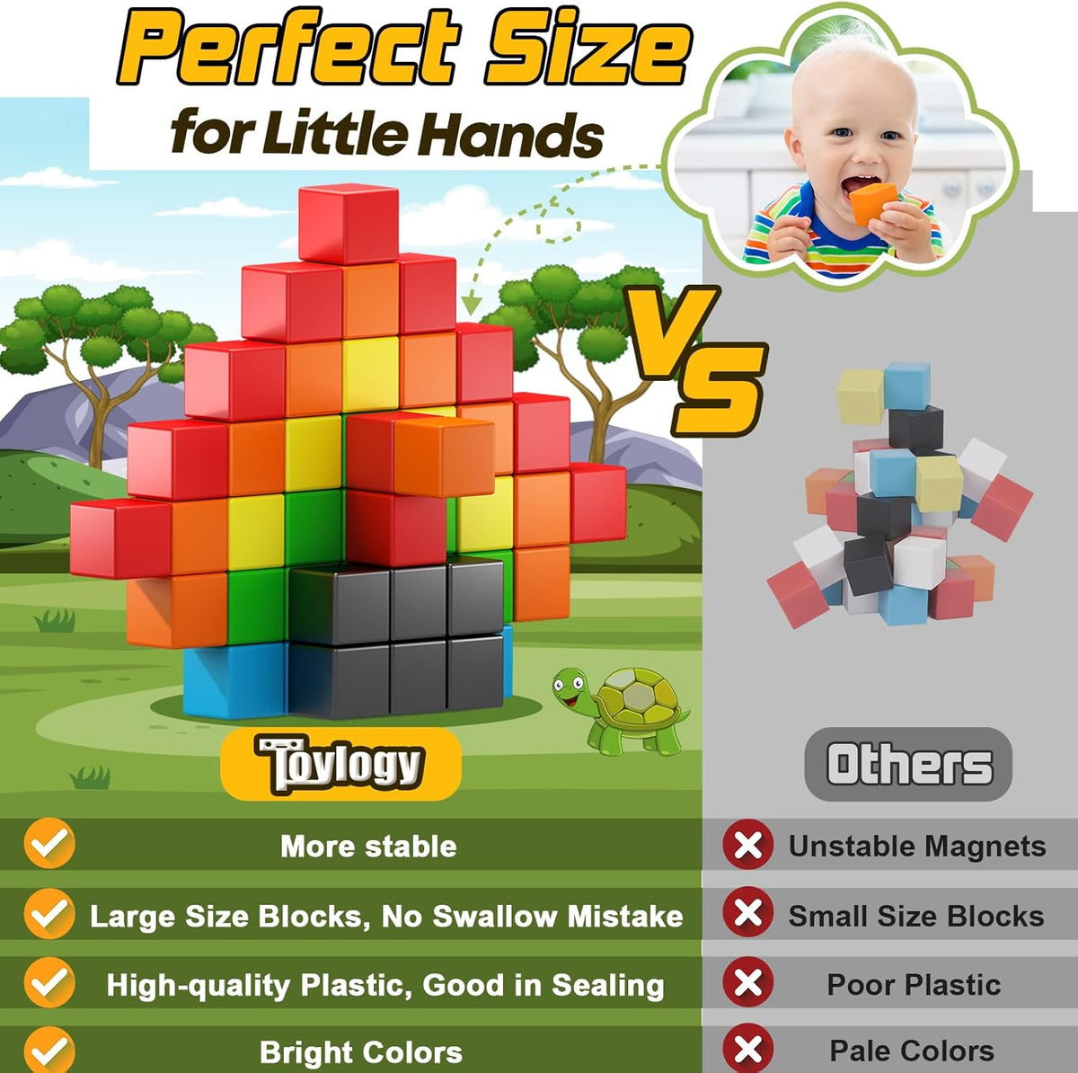 48PCS Magnetic Blocks for Toddlers Toys, Large Magnetic Cube Toy for Sensory STEM Education