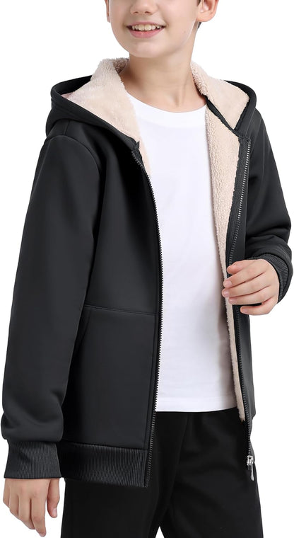 MoFiz Kids Fleece Jackets Sherpa Lined Hoodie Jacket Hooded Zip up Sweatshirt Coats for Boys Girls