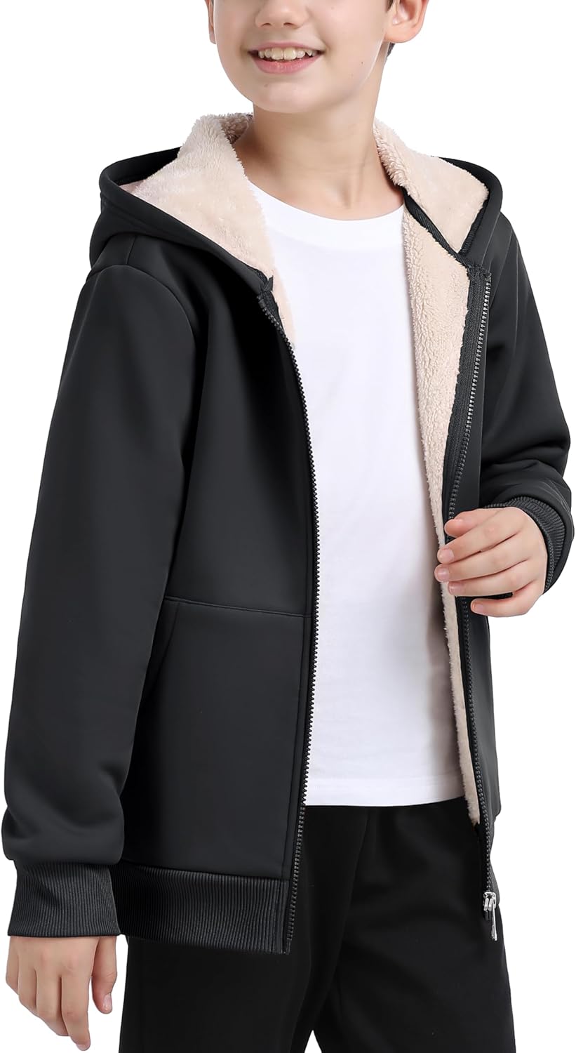 MoFiz Kids Fleece Jackets Sherpa Lined Hoodie Jacket Hooded Zip up Sweatshirt Coats for Boys Girls