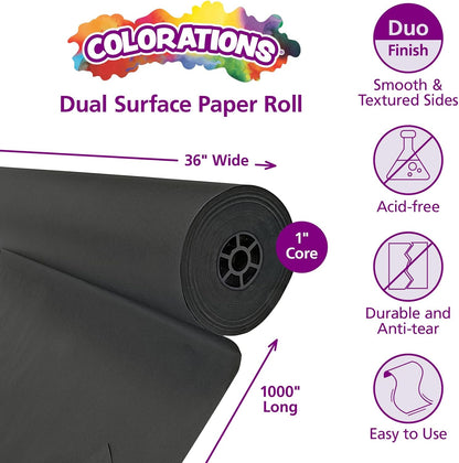 Colorations Dual Surface Paper Roll Classroom Supplies for Arts and Crafts Black (36" x 1000')