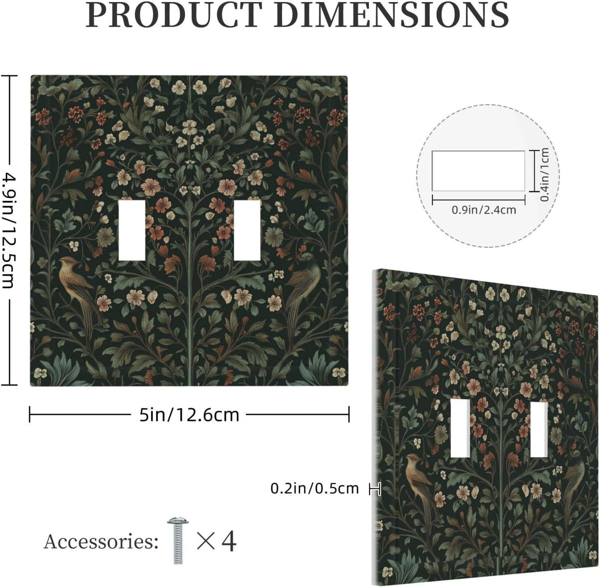 Decorative Switch Plates Vintage Morris Colorful Flower Green Leaf 2 Gang Double Toggle Outlet