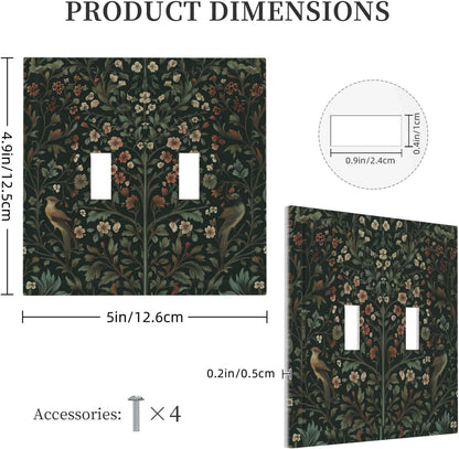 Decorative Switch Plates Vintage Morris Colorful Flower Green Leaf 2 Gang Double Toggle Outlet