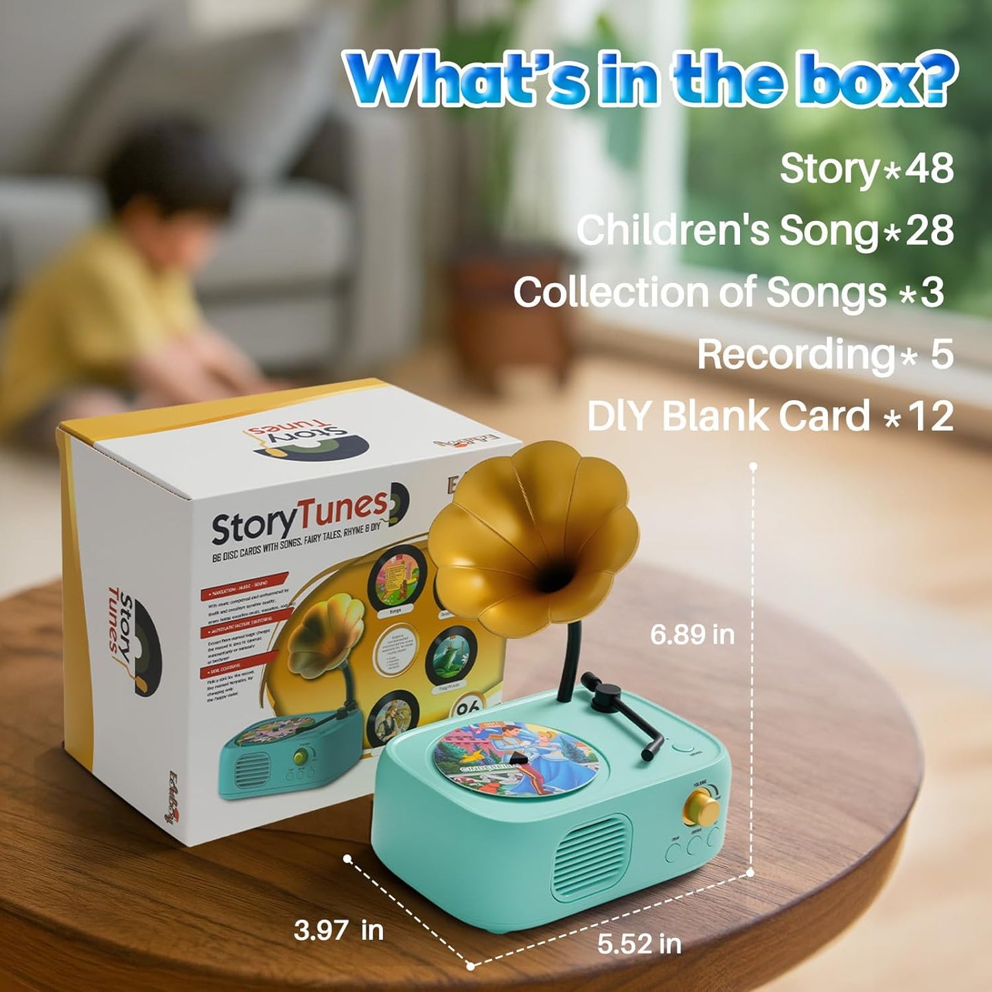 Kids Phonograph Toddler Record Player， with 96 Learning Cards, Early Education Machine Record