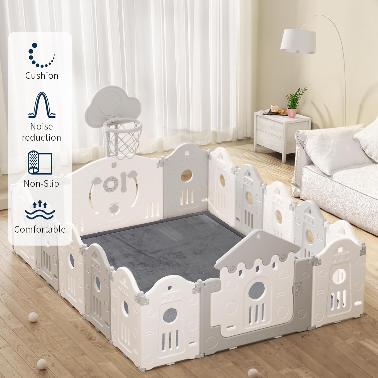 ACOMOPACK Baby Play Mat for Floor 1.3" Thick Memory Foam Play Mat 79"×118" Tummy Time Crawling with