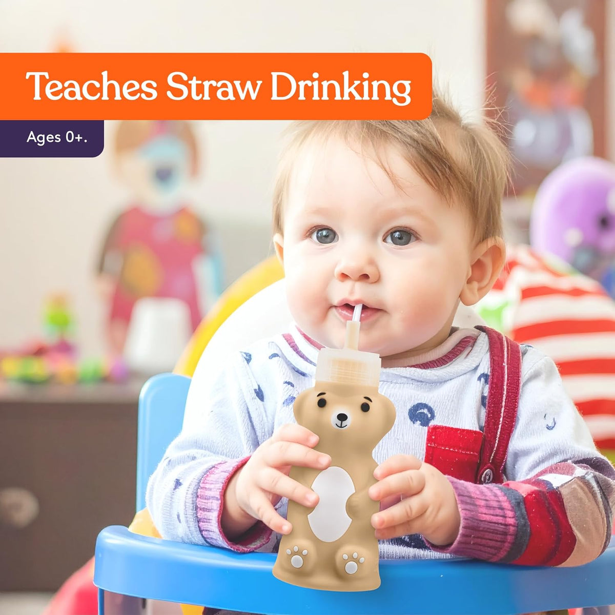 Special Supplies Honey Bear Straw Cup Long Straws, Squeezable Therapy and Special Needs Assistive