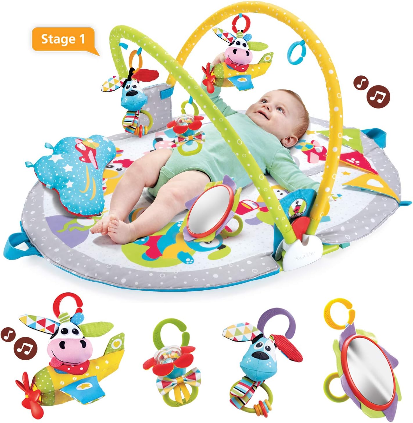 Yookidoo Baby Gym Lay to Sit-Up Playmat. 3-in-1 Newborns Activity Center with Tummy Time Toys