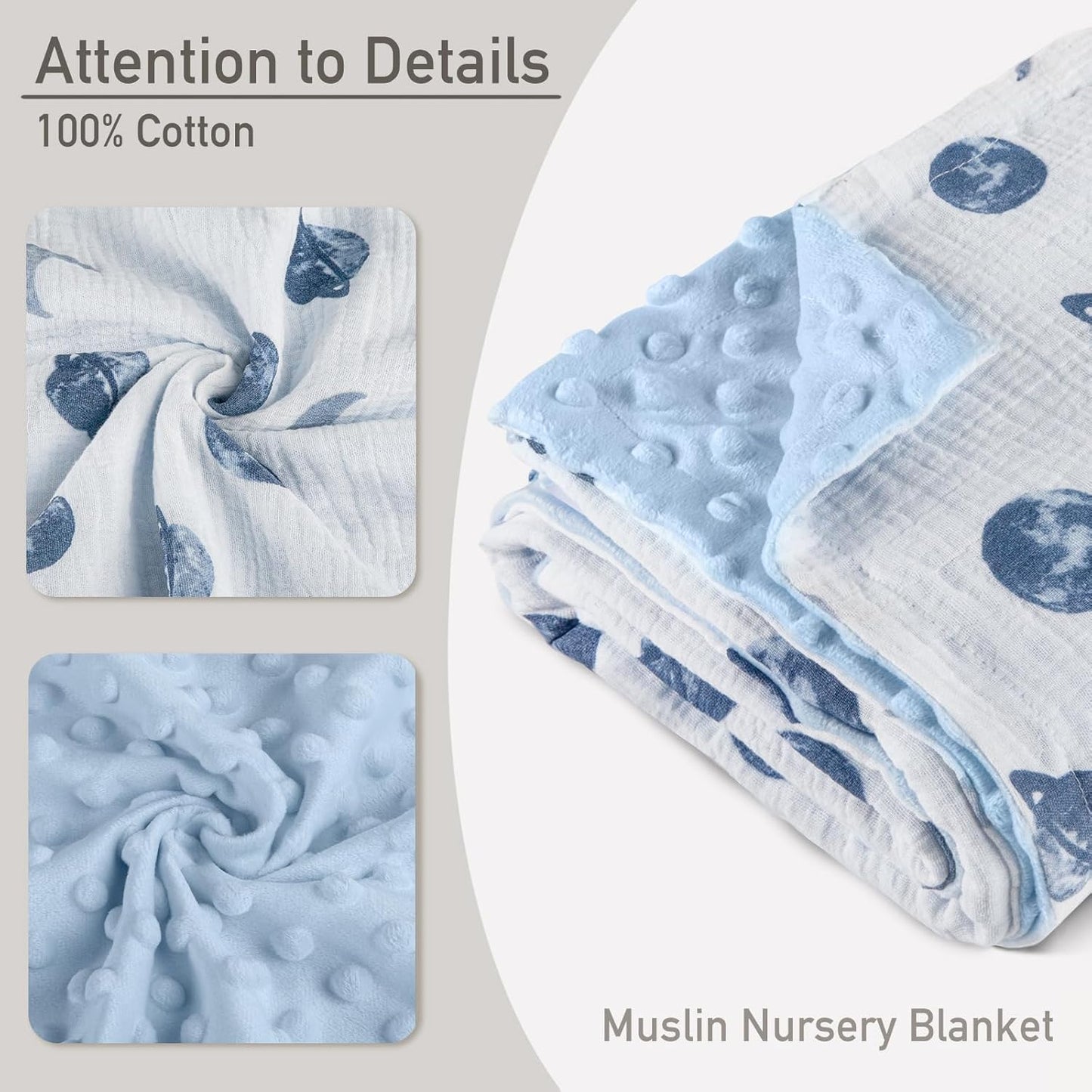 GLLQUEN BABY Blankets for Unisex Boys Girls, 2-Pack Muslin Cotton Front Soft and Breathable, and