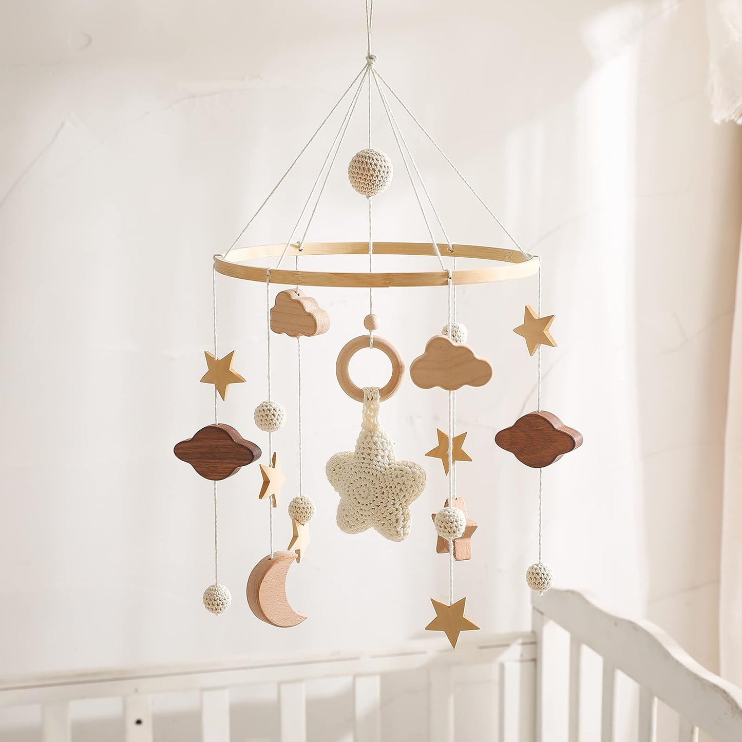 Baby Crib Mobile for Boys Girls| Boho Nursery Mobile| Gender Neutral Hand-Crocheted Mobile| Ceiling