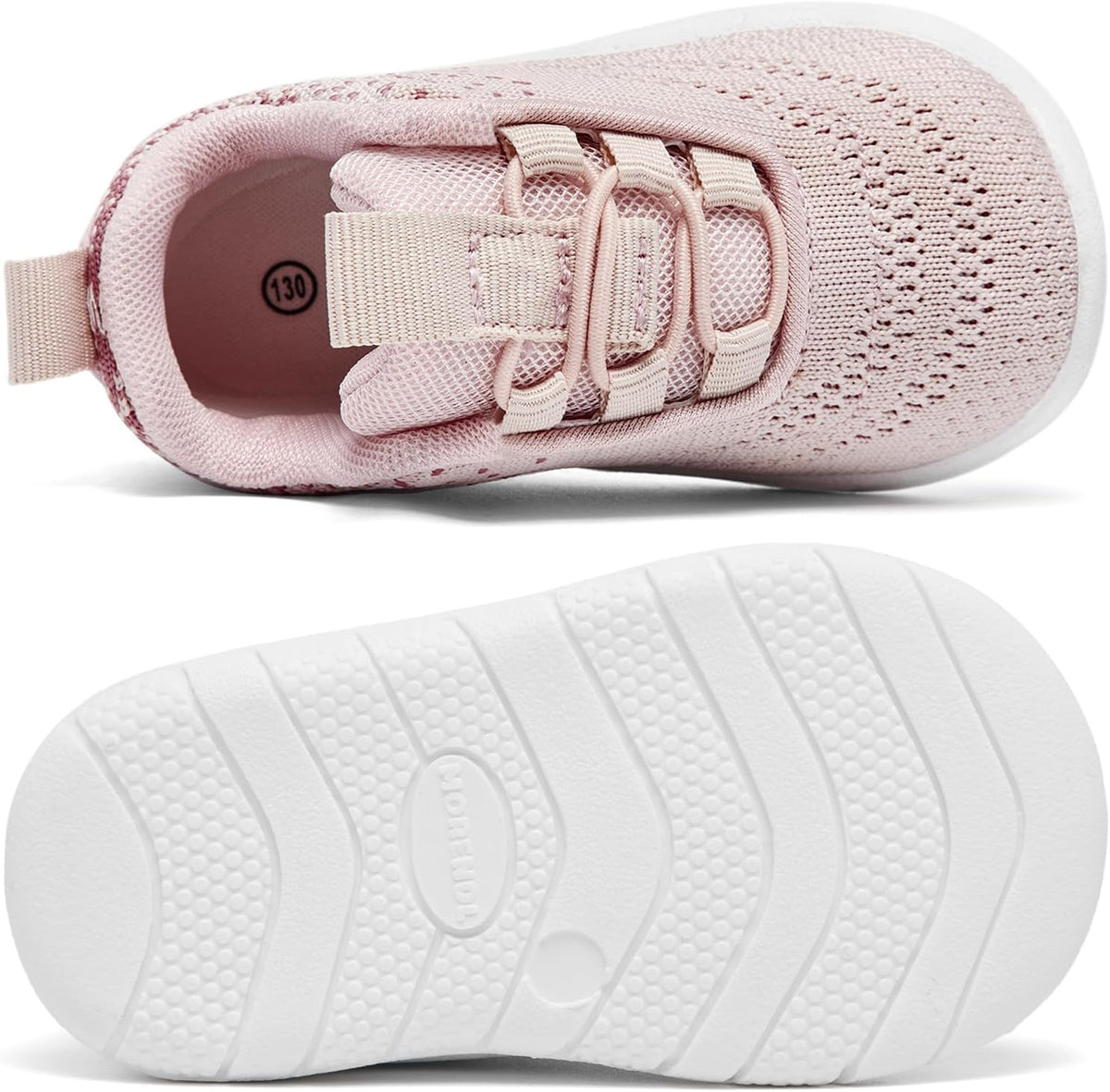 MORENDL Toddler Slip On Sneakers Baby Walking Shoes Non-Slip Breathable Unisex Pink Mesh Lace-Up