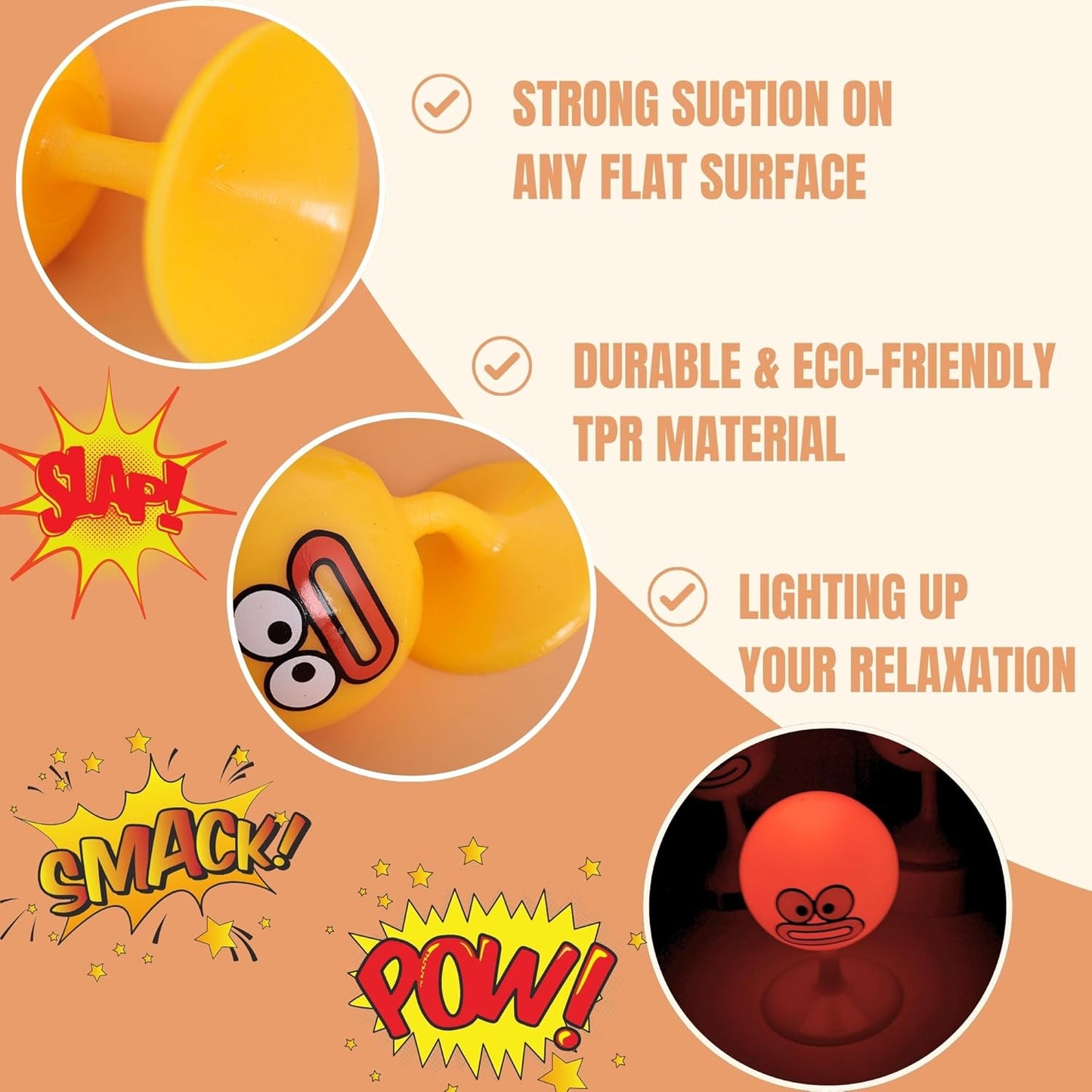 Desktop Punching Bag - 4.41 x 2.76 Inches, Light-Up Stress Relief Toy with Suction Cup Base