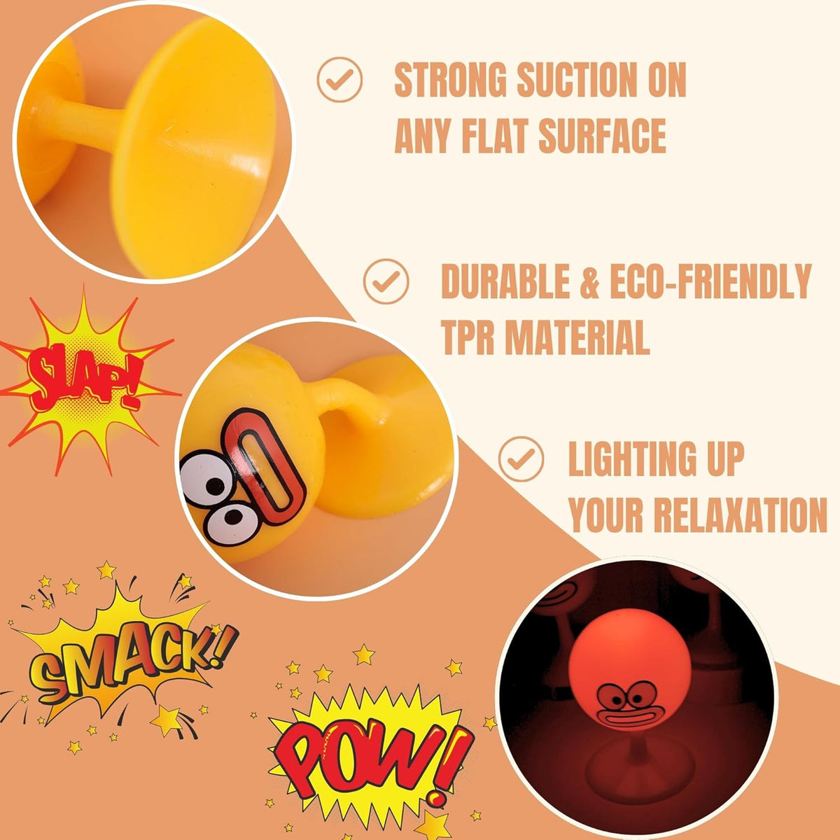 Desktop Punching Bag - 4.41 x 2.76 Inches, Light-Up Stress Relief Toy with Suction Cup Base