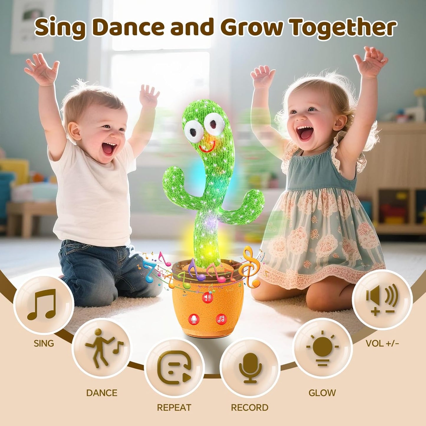Rechargeable Dancing Talking Cactus Toy for Baby Toddler, Boys Girls Gifts Singing Mimicking Toys