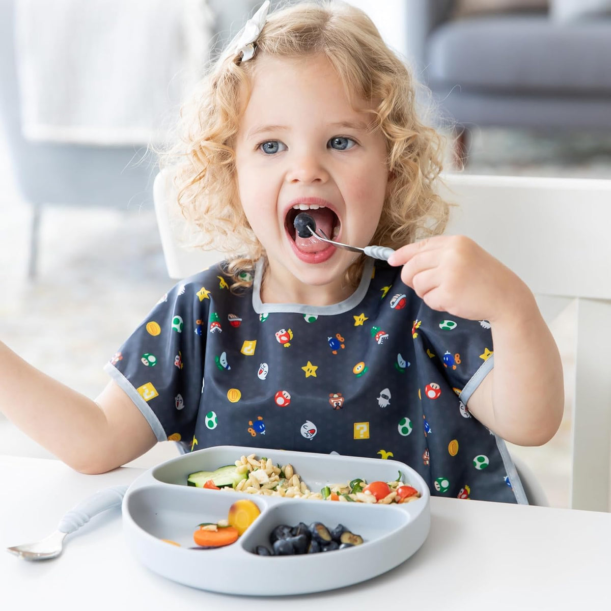 Bumkins Toddler Utensils, Kids Size Fork and Spoon Set, Silicone and Stainless-Steel Training