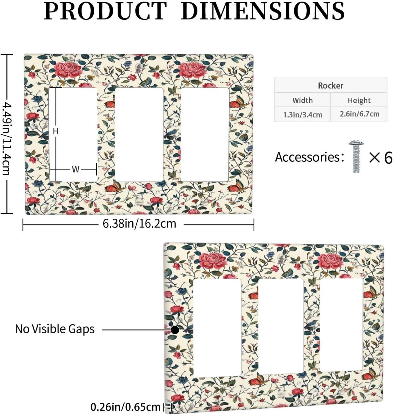Light Switch Covers Vintage Flowers Rose Leaf Bird Butterfly 3 Gang Rocker Electrical GFCI