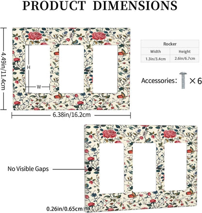 Light Switch Covers Vintage Flowers Rose Leaf Bird Butterfly 3 Gang Rocker Electrical GFCI