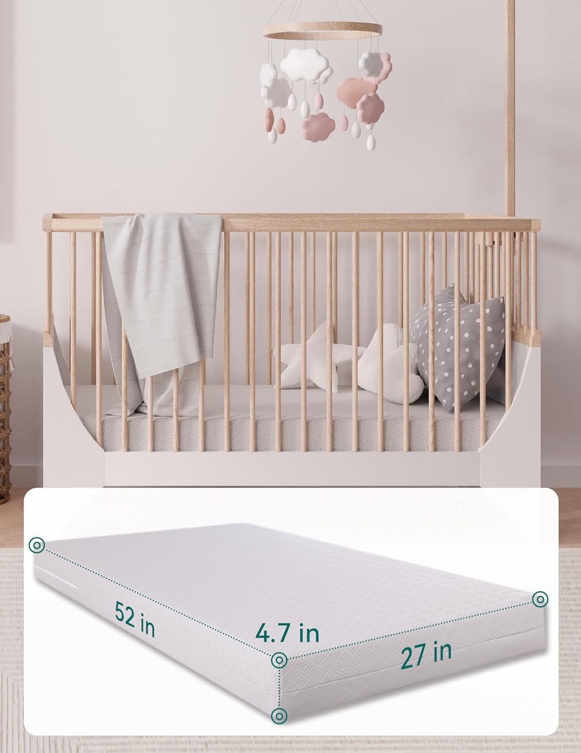 BABELIO Crib Mattress Memory Foam Toddler Mattress 2-Stage Standard Size Baby Mattress with